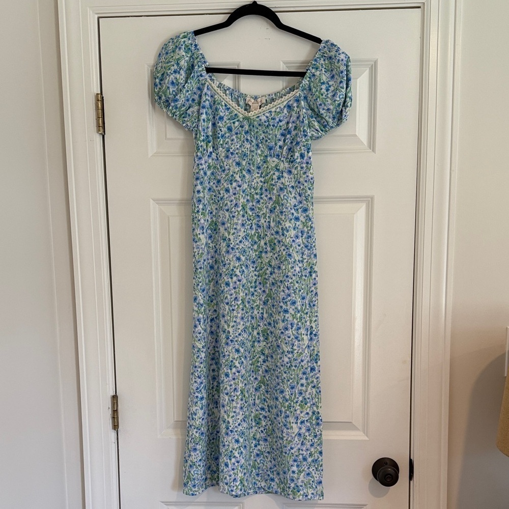 Monteau Blue and Green Floral Maxi Dress XS